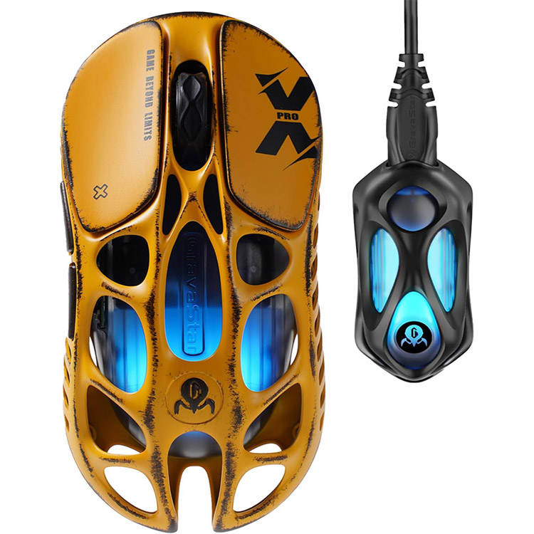 خرید موس GravaStar Mercury X Pro - بی‌سیم - طرح Battle-Worn Yellow